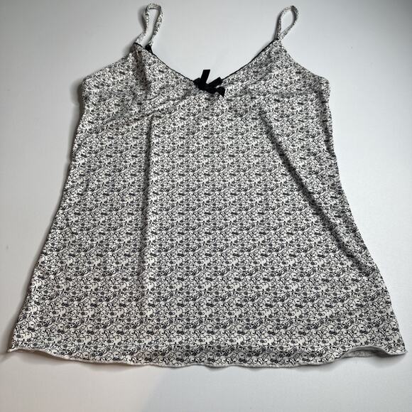 Gina Benotti M Floral Bow Cami Top Black White Stretch Y2K Coquette Goth - Picture 10 of 11